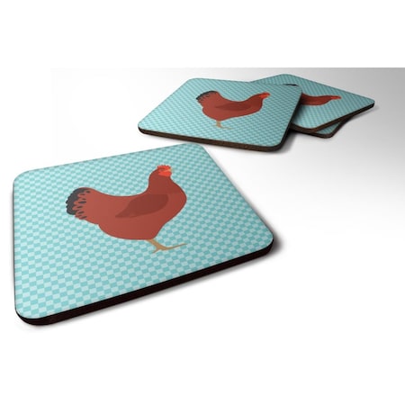 New Hampshire Red Chicken Blue Check Foam Coaster, Set Of 4